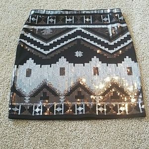 Express Tribal Print Sequin Skirt